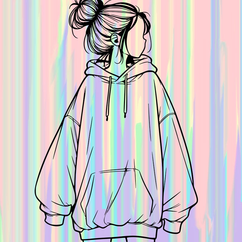 realistic girl with a oversized sweatshirt on and a bun
