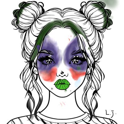 realistic girl with two buns in hair and lips