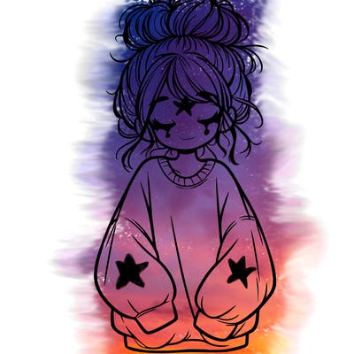 girl with baggy sweatshirt and messy bun