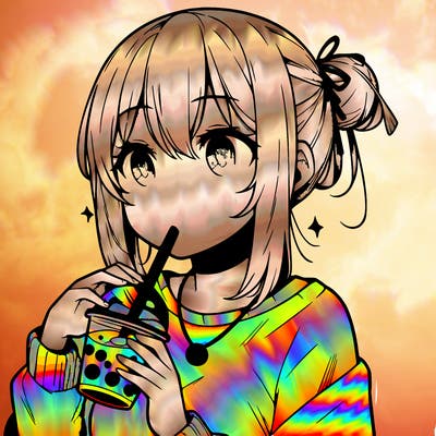 manga character drinking boba