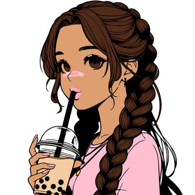 realistic girl with braided hair drinking boba