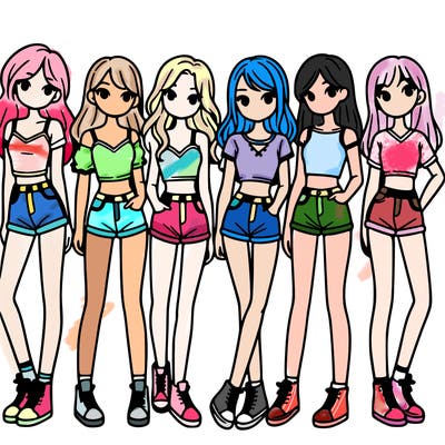 a group of girls wearing crop tops and shorts