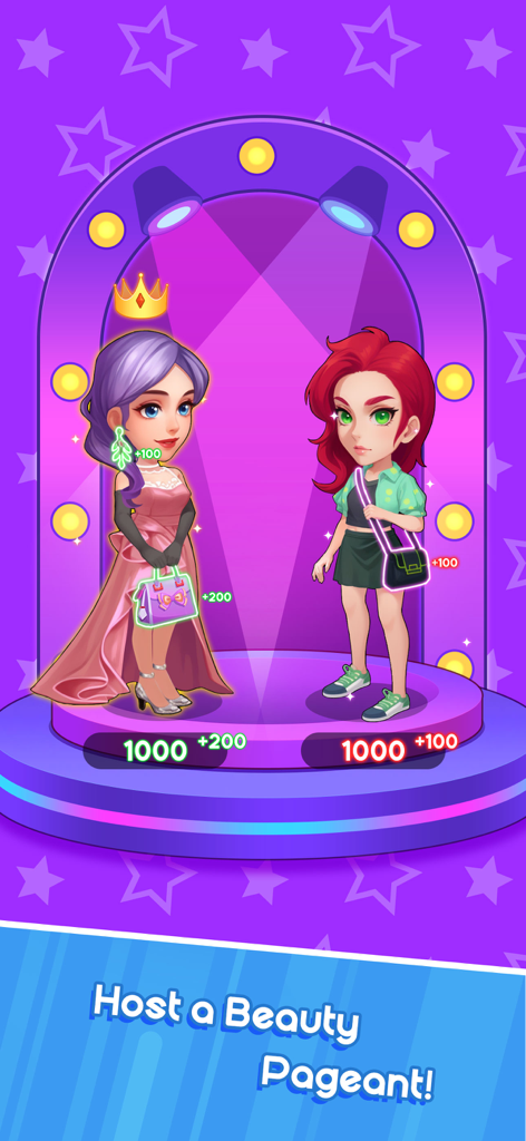 Idle Super Mall - Two female characters competing on a fashion runway stage during a beauty pageant in Idle Super Mall