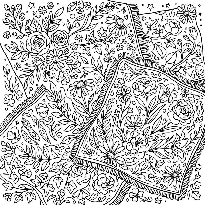 Explore a collection of beautifully patterned garden floral throws, dense with intricate botanical details perfect for teen colorists. This engaging design offers a complex canvas to express your creativity and unwind.