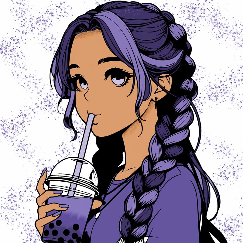 realistic girl with braided hair drinking boba