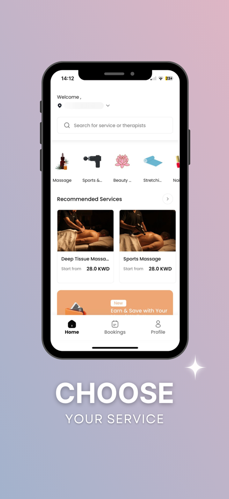 Masaj - Masajアプリで予約可能なさまざまなウェルネスおよびマッサージサービスを表示するスマートフォンの画面