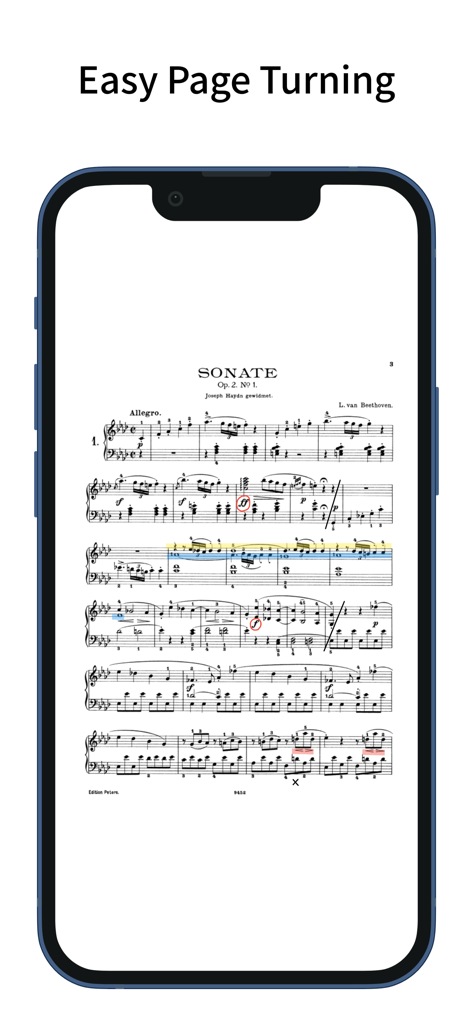 ScorePDF: Sheet Music Viewer - ScorePDF app displaying annotated Beethoven sheet music on an iPhone screen