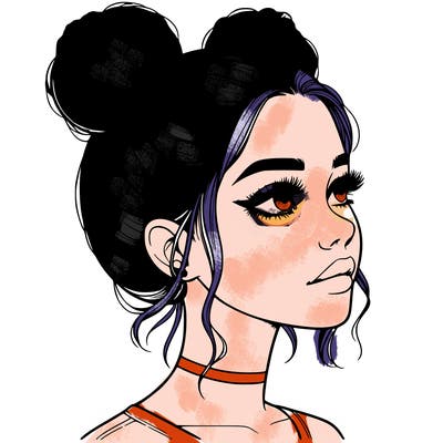 realistic girl with buns on the top of her head
