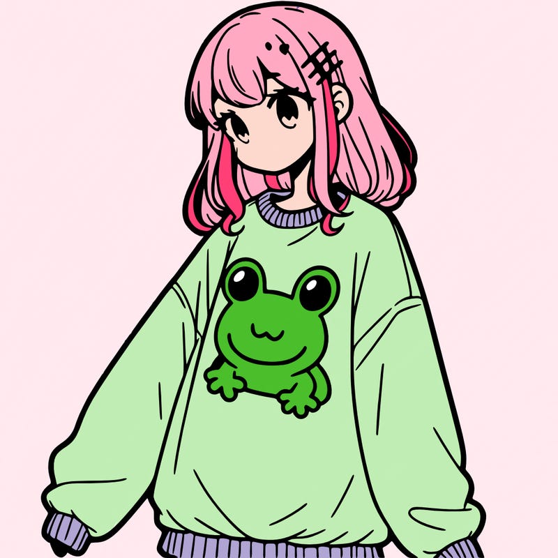 girl wearing frogging sweatshirt