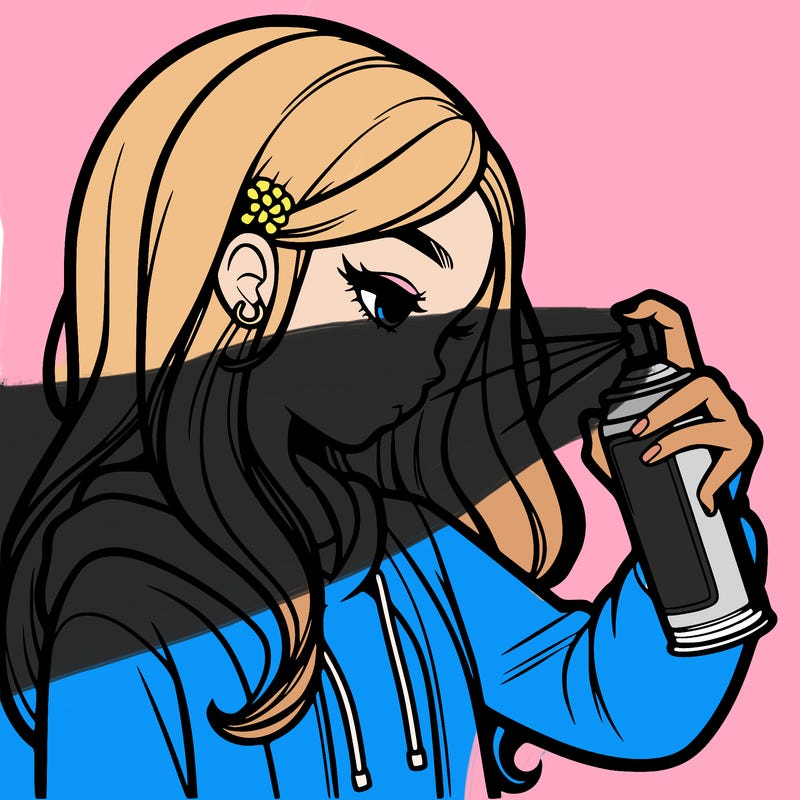 a realistic girl spray painting