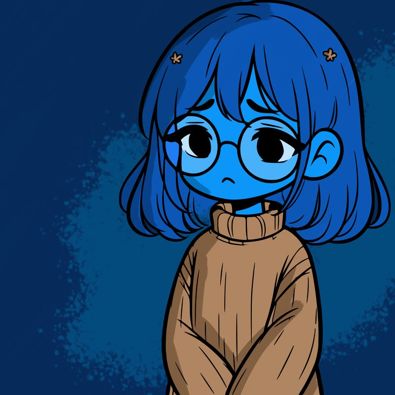 sad girl with glasses in a sweater