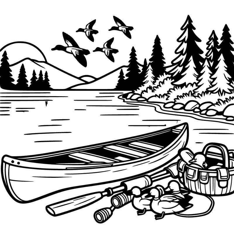 a canoe by the lake for duck hunting