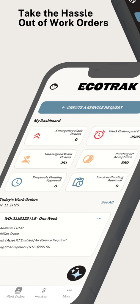 Ecotrak - Ecotrak facility management mobile dashboard with work order tracking and service request creation.