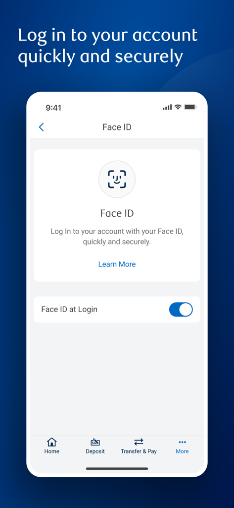 RBC WM Online U.S. - Face ID login setup screen on the RBC Wealth Management mobile app for secure and quick account access
