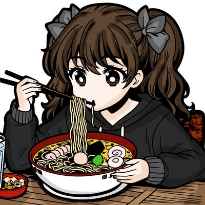 a manga girl eating ramen