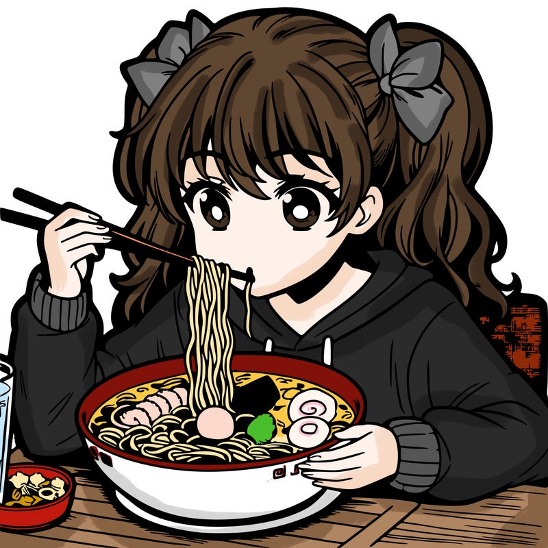 a manga girl eating ramen