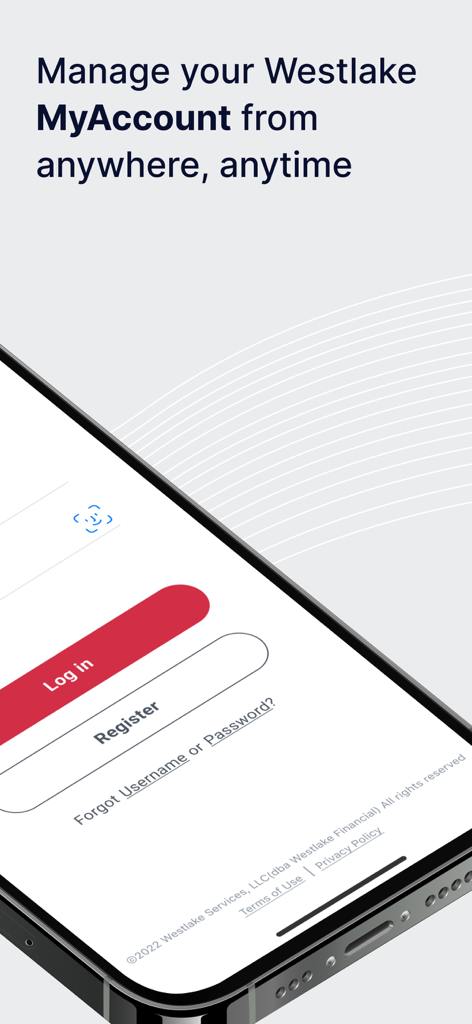 Westlake MyAccount app login and registration screen on a smartphone