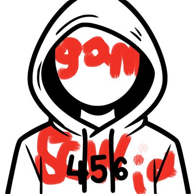 a person with non face waering a hoodie with a 456 symbol