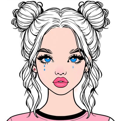 realistic girl with two buns in hair and lips