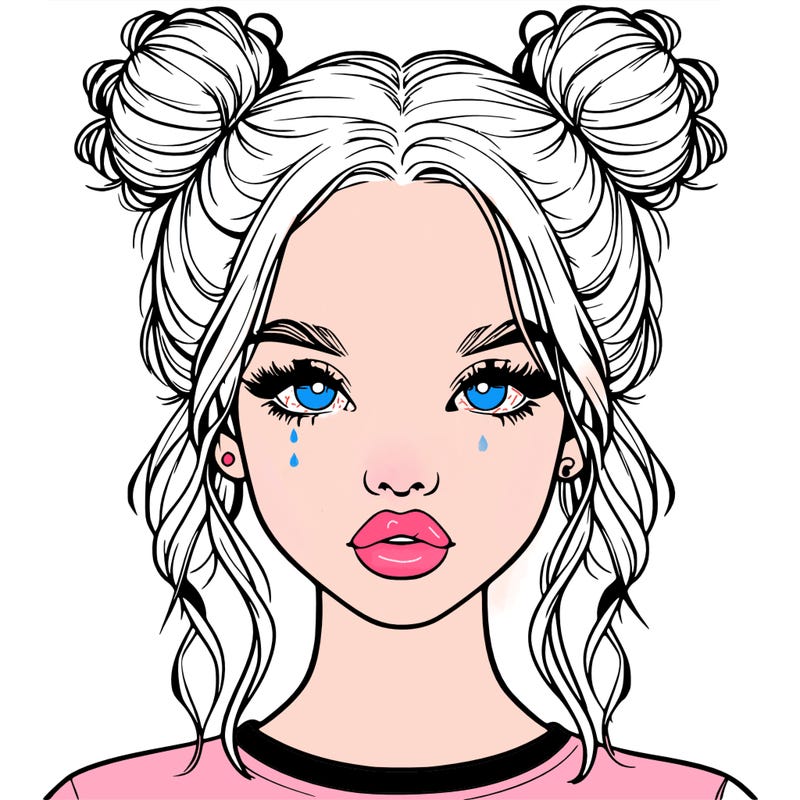realistic girl with two buns in hair and lips