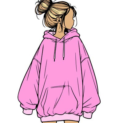 realistic girl with a oversized sweatshirt on and a bun