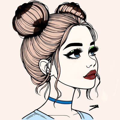 realistic girl with buns on the top of her head