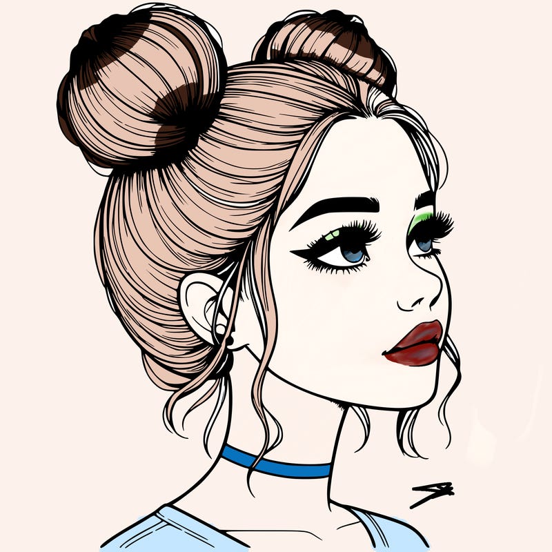 realistic girl with buns on the top of her head