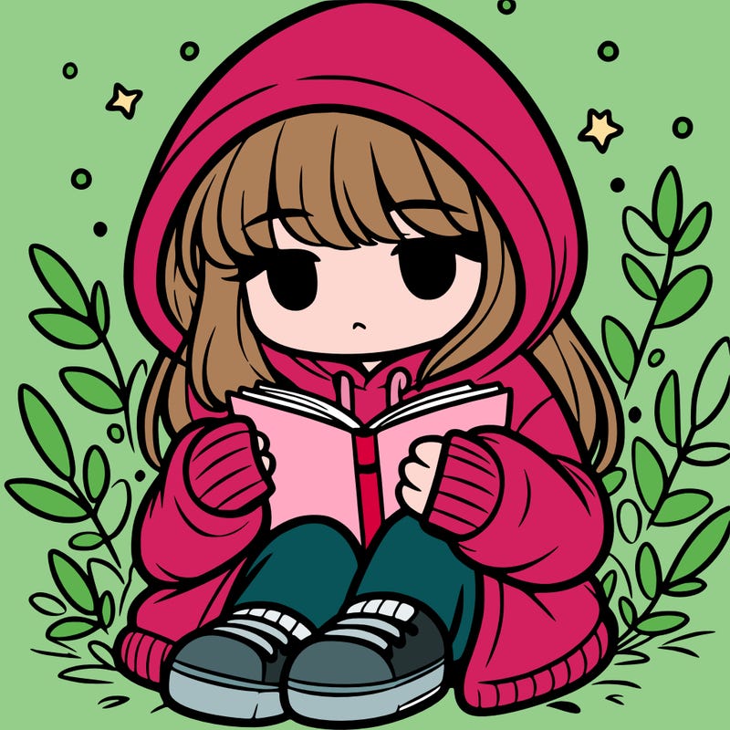 girl in oversized hoodie reading a book