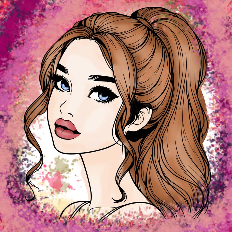 realistic girl with a ponytail on her hair and lips