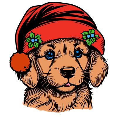 realistic dog wearing a santa hat