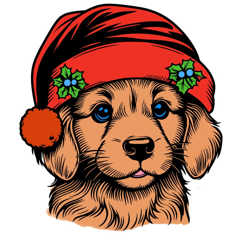 realistic dog wearing a santa hat