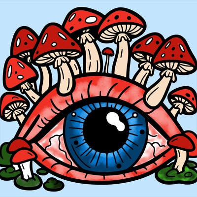 mushrooms growing out of an eye