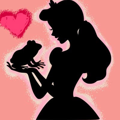 a shadow of a princess holding a frog realistic