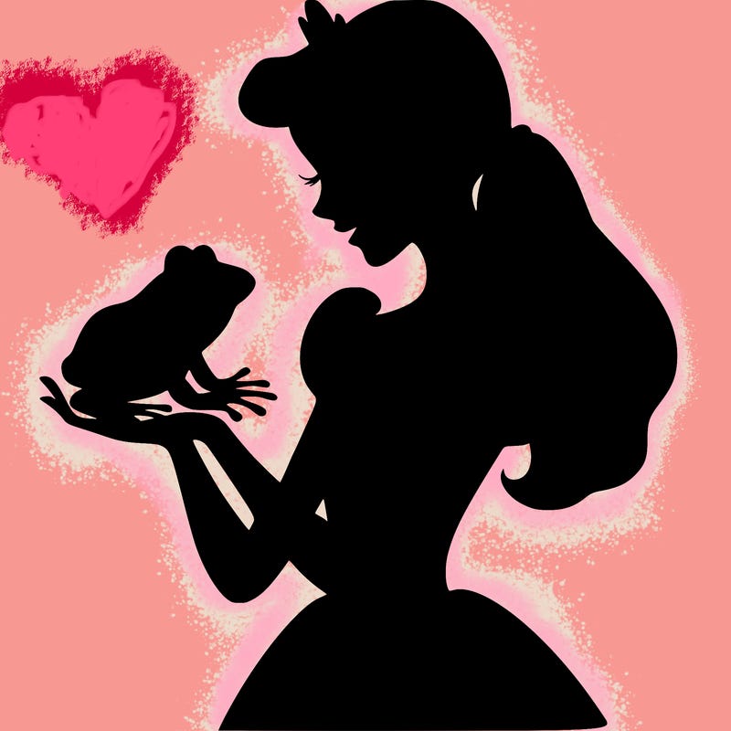 a shadow of a princess holding a frog realistic