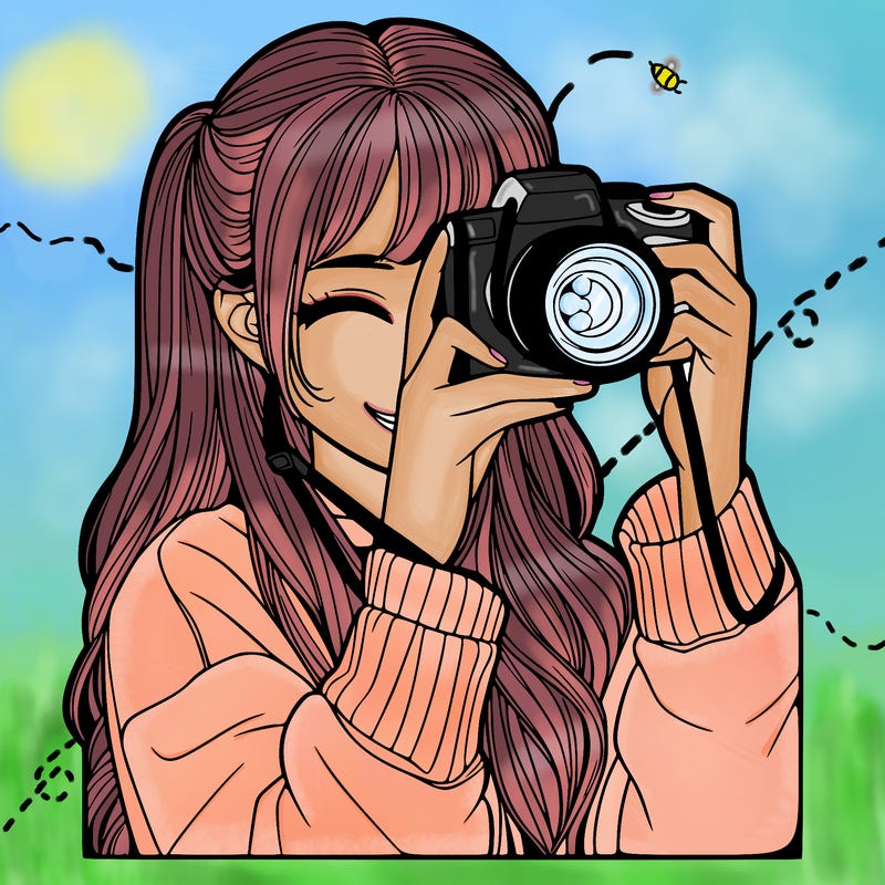 realistic girl taking a picture