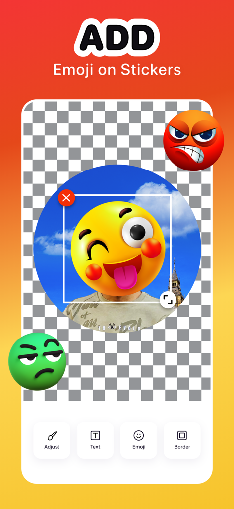 Sticker Maker Hub - WASticker - Une interface mobile pour ajouter des emojis à des stickers personnalisés avec des outils d'édition comme le texte et les bordures