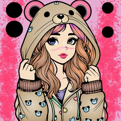 realistic girl in a animal pjs hoodie