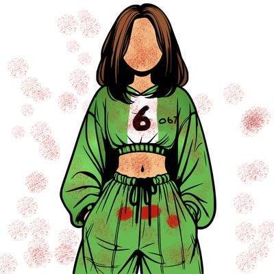 realistic girl faceless with baggy pants and a crop top