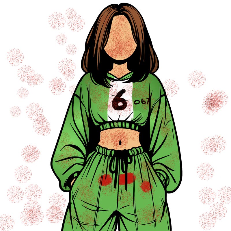 realistic girl faceless with baggy pants and a crop top