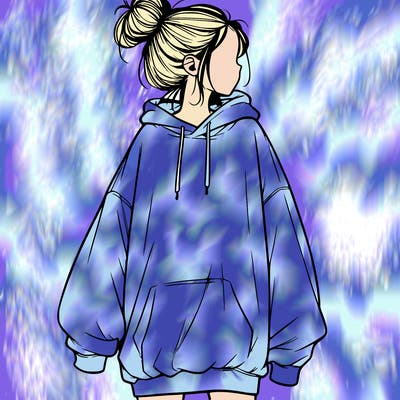 realistic girl with a oversized sweatshirt on and a bun