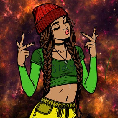 realistic teenage girl with braids and a beanie and crop top doing 🫶🏼