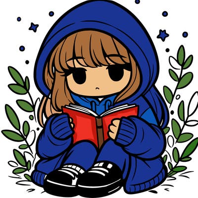 girl in oversized hoodie reading a book