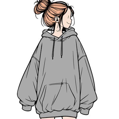 realistic girl with a oversized sweatshirt on and a bun