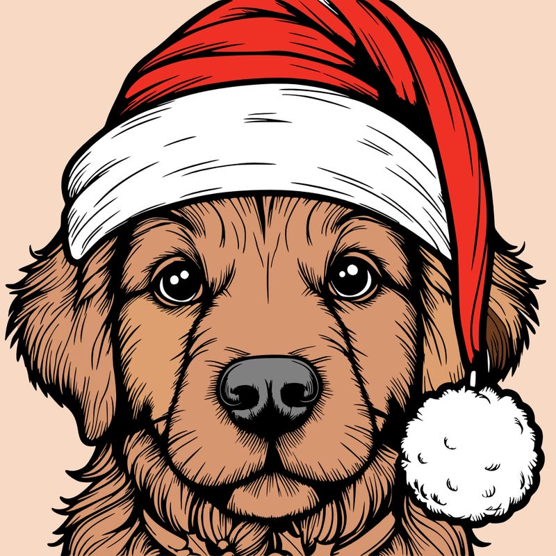 realistic dog with a christmas hat