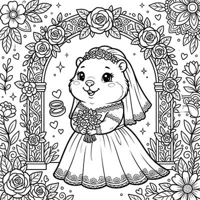 Celebrate a whimsical union with this delightful gopher wedding coloring page, perfect for all ages. Featuring an adorable gopher bride, it's an enchanting way to mark a special day with creativity.