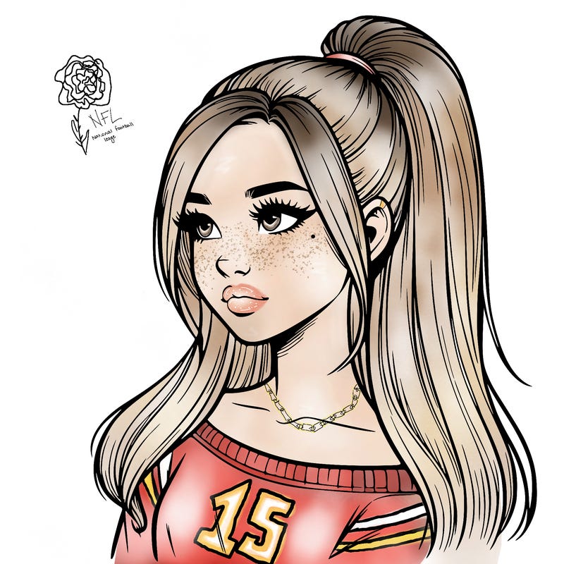 realistic girl with a high ponytail