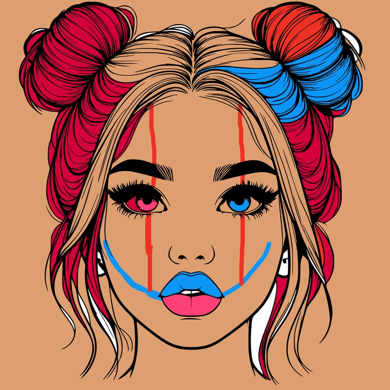 realistic girl with two buns on her hair and lips