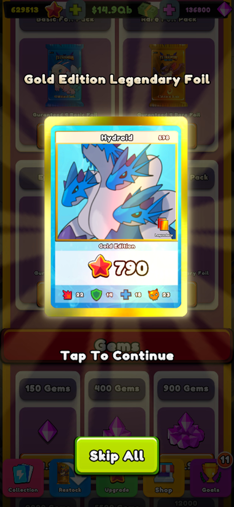 TCG Card Shop Tycoon Simulator - Gold Edition Legendary Foil card reveal in TCG Card Shop Tycoon Simulator