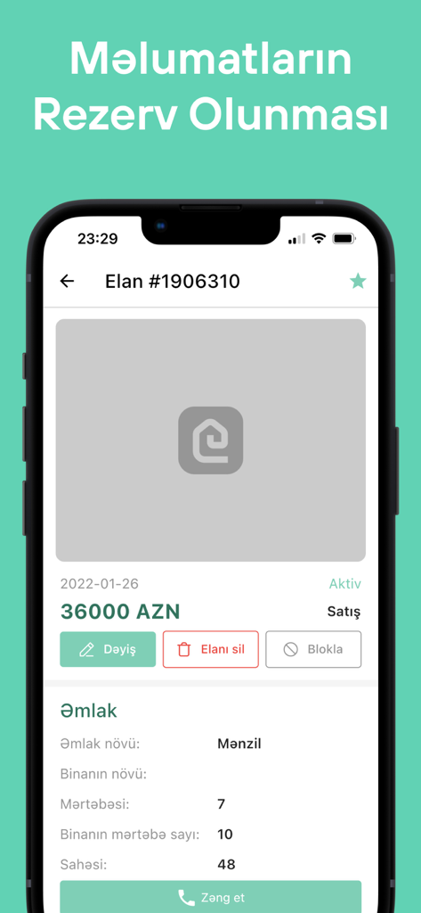 eMakler - A mobile screen showing a detailed real estate listing in the eMakler app including price, apartment details, and contact options