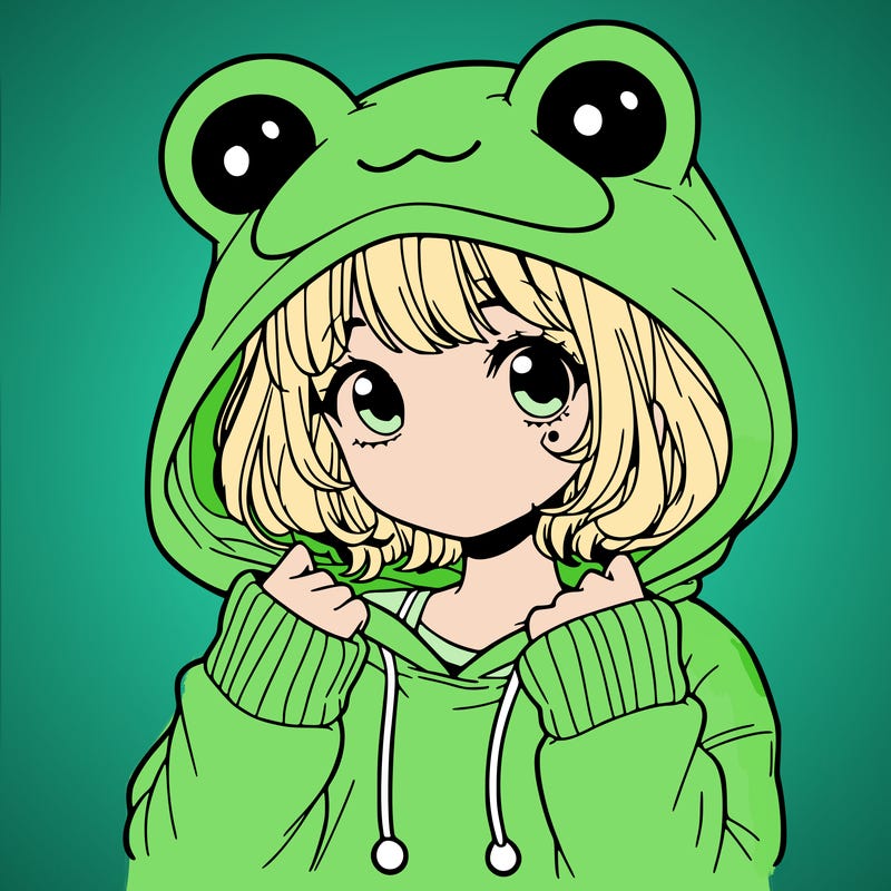 a cute teenage girl wearing a frog hoodie
